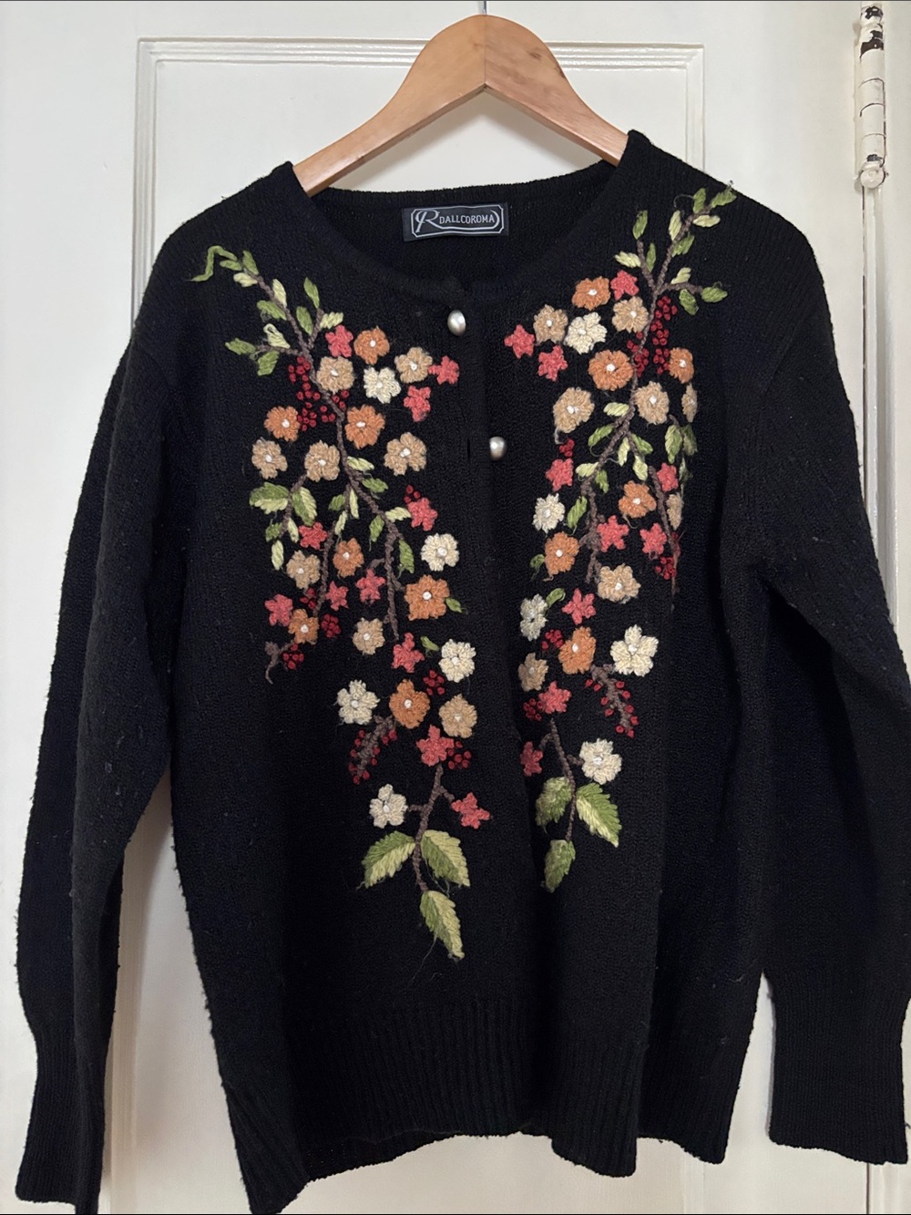Vintage Cardigan Black Floral Embroidered Sweater